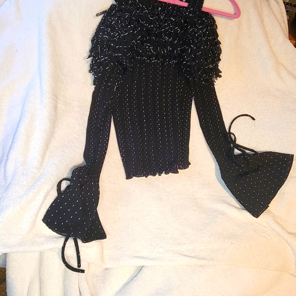 Off shoulder black butterfly blouse